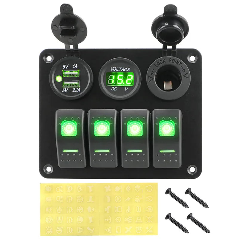 4 Buttons Rocker Switch Panel Voltmeter USB Chargers 3.0 Light Toggle 12V 24V Accessories for Boat Marine Car RV Camper Caravans