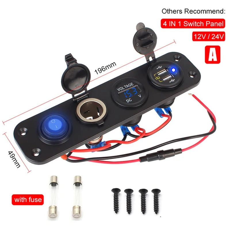 4 Buttons Rocker Switch Panel Voltmeter USB Chargers 3.0 Light Toggle 12V 24V Accessories for Boat Marine Car RV Camper Caravans