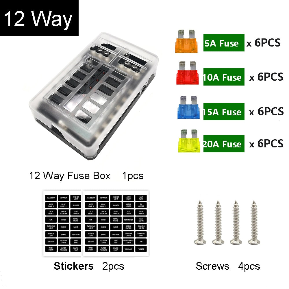 12v Fuse Box Holder (12 Way; 6 Way) 100a