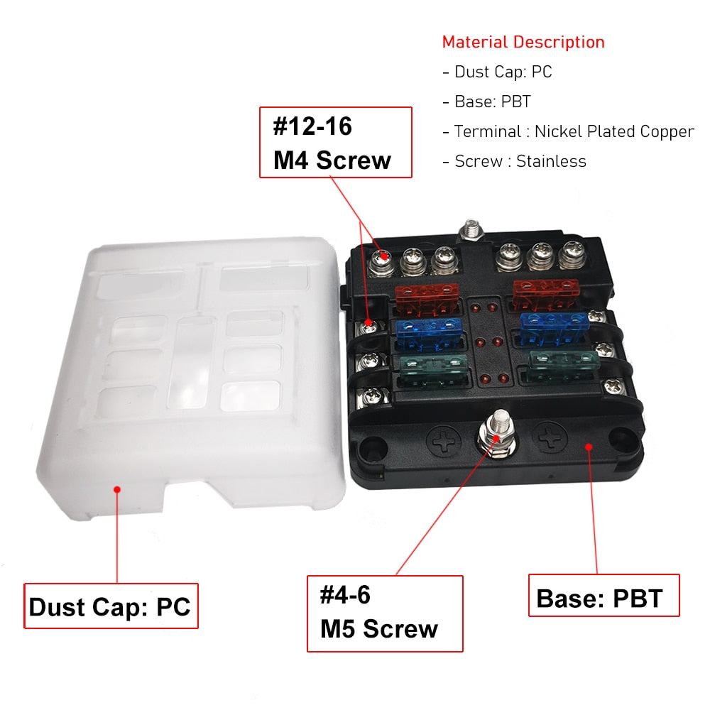 12v Fuse Box Holder (12 Way; 6 Way) 100a