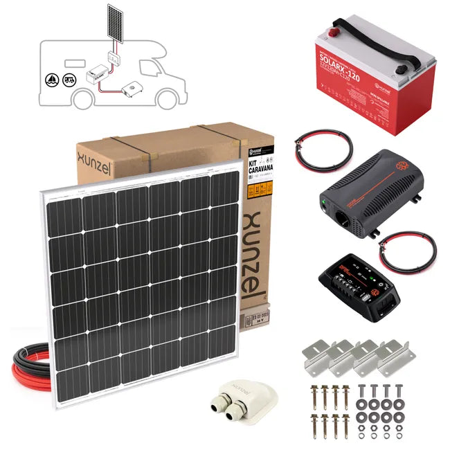 Kit painel fotovoltaico 12V 190W + controlador + bateria 120Ah + inversor onda pura 400W + 4m cabo